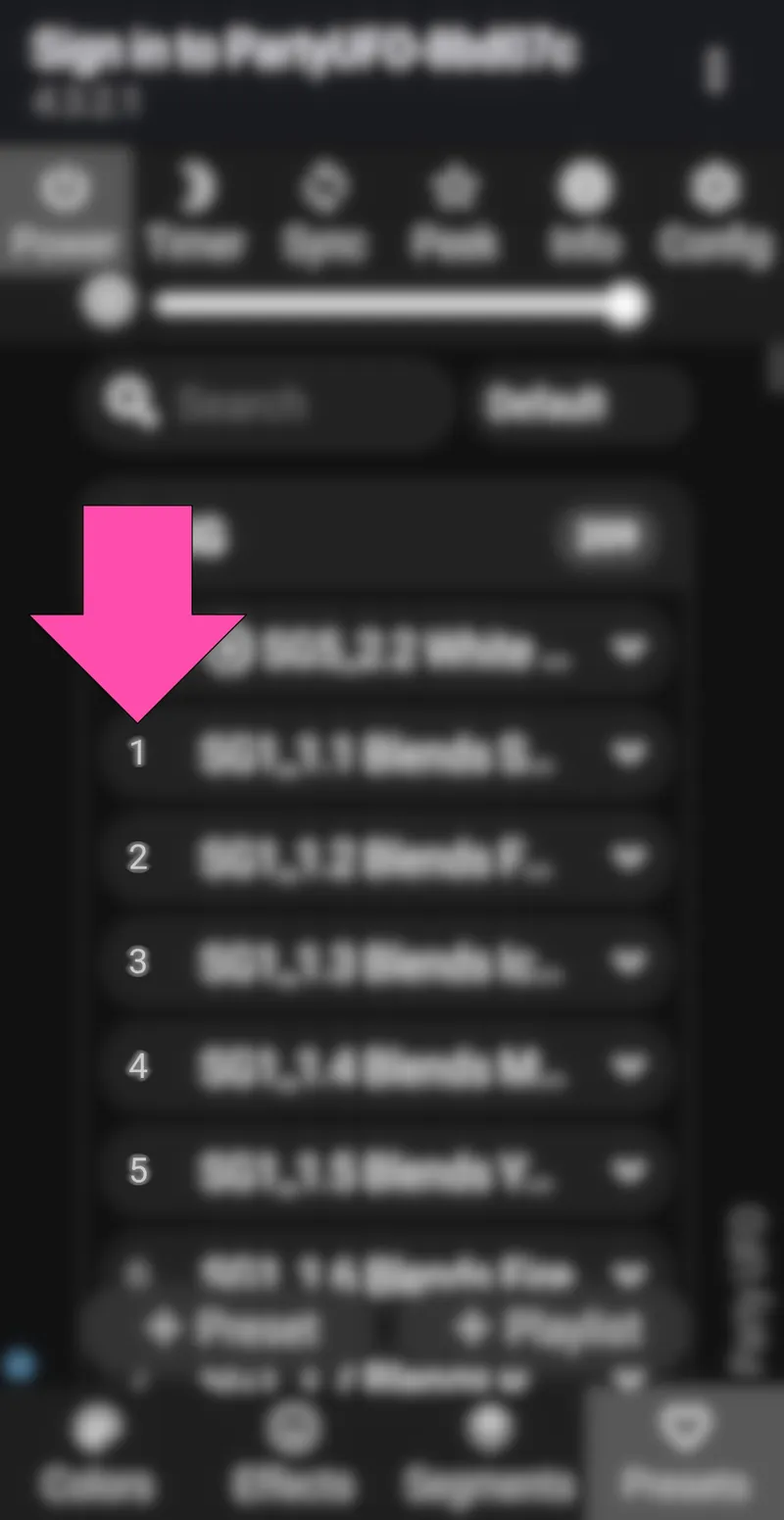 The Presets tab in WLED with the ID number next to each preset