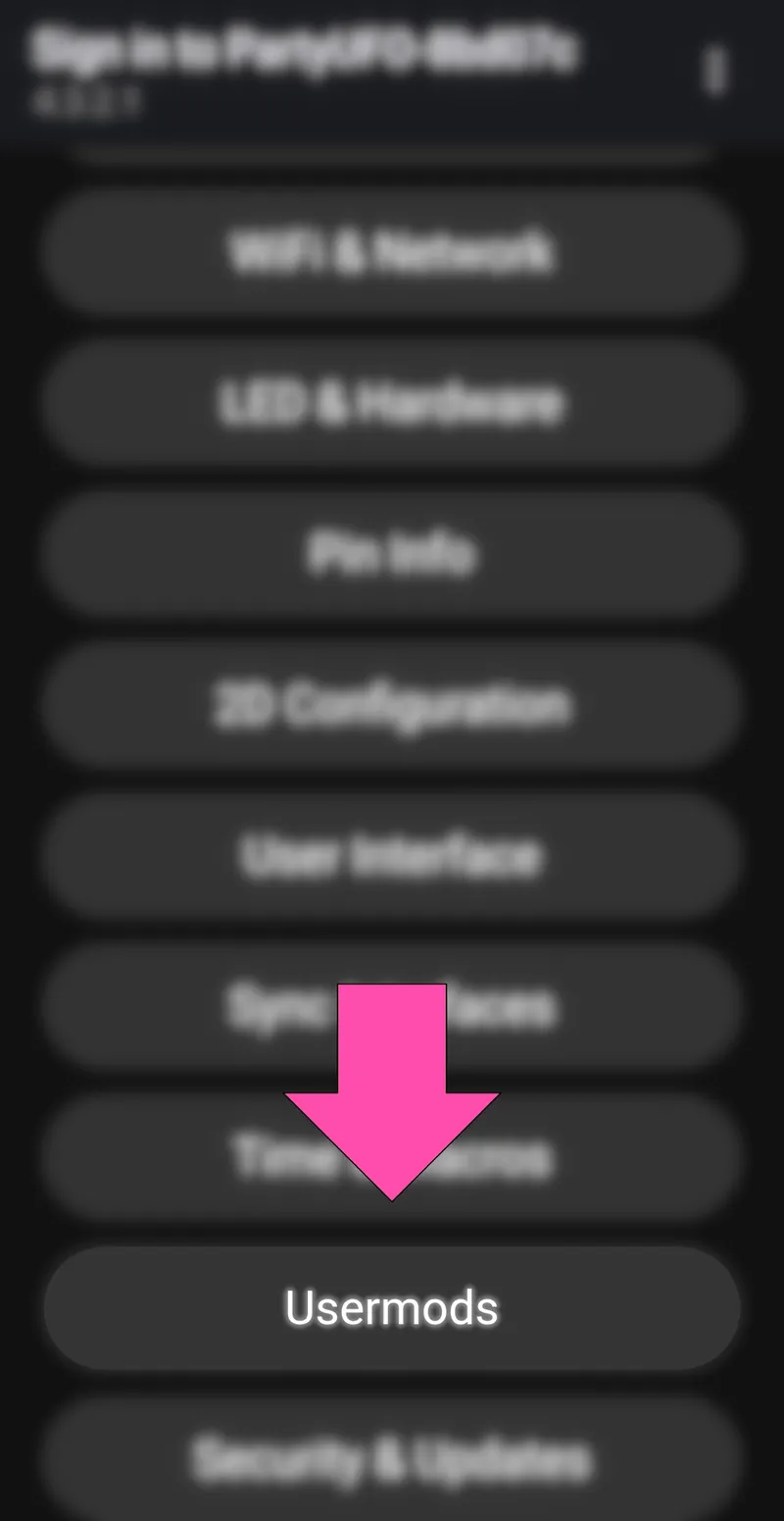 The Usermods page in WLED