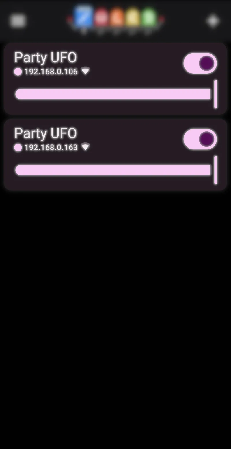 The WLED app device list, where the leader UFO is selected