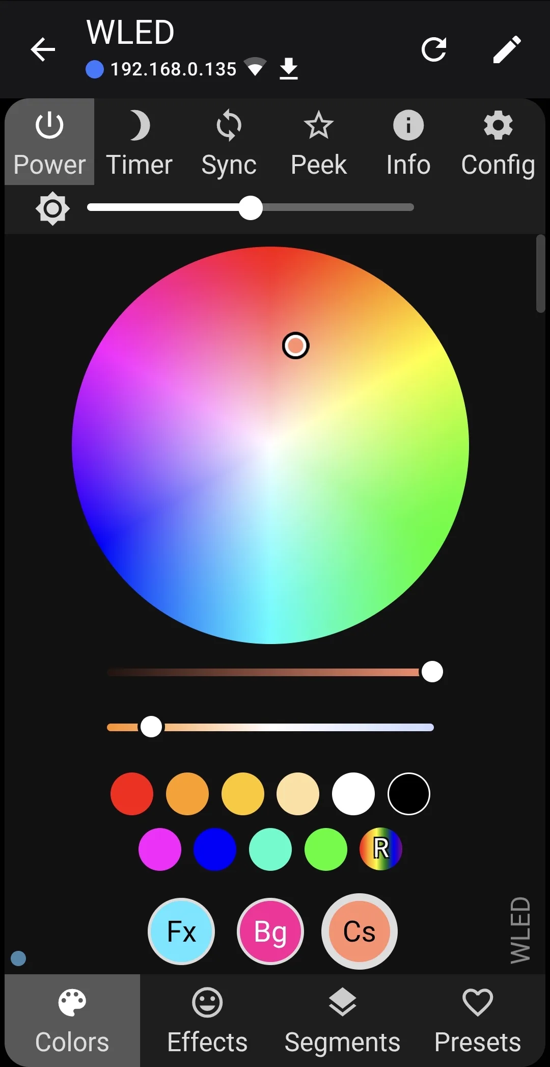 WLED app — colours