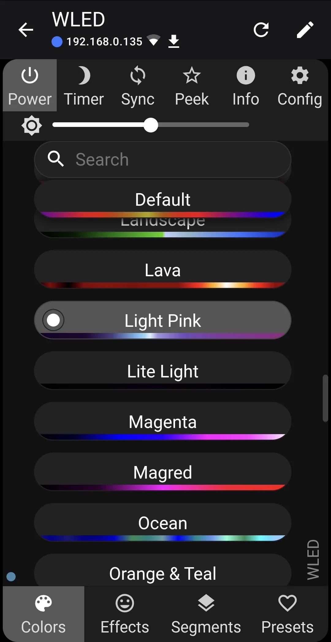 WLED app — palettes